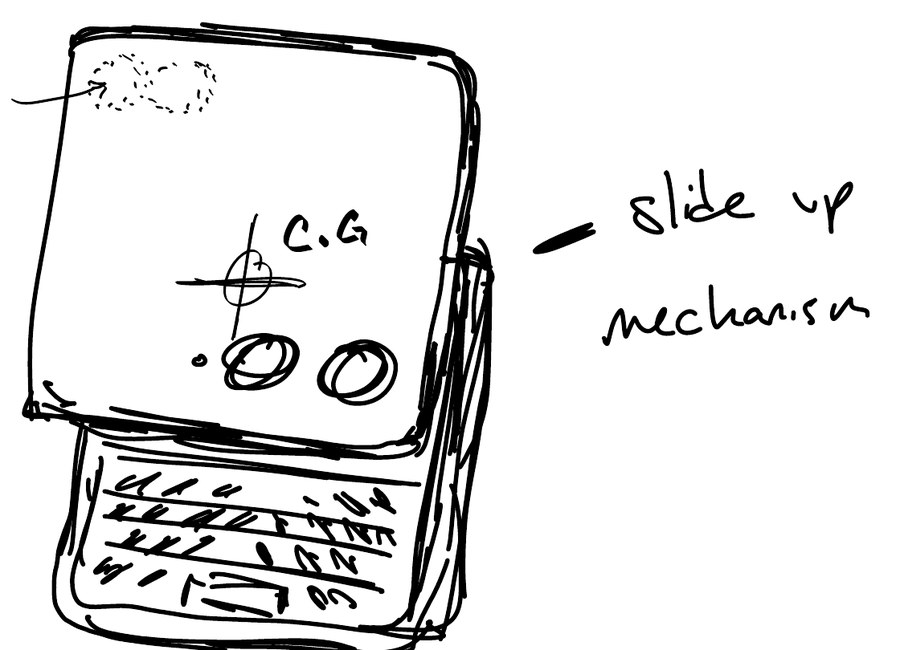 Hand sketch of a RAZR phone sliding up to reveal a keyboard